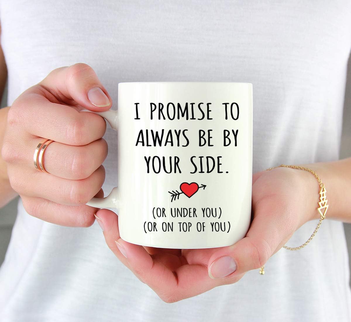 Andaz Press Valentine’s Day Funny 11oz. His Her Couples Anniversary Coffee Mug Gift, I Promise To Always Be By Your Side. (Or Under You) (Or On Top Of You), Heart, 1-Pack, Gift Box Valentines Mug