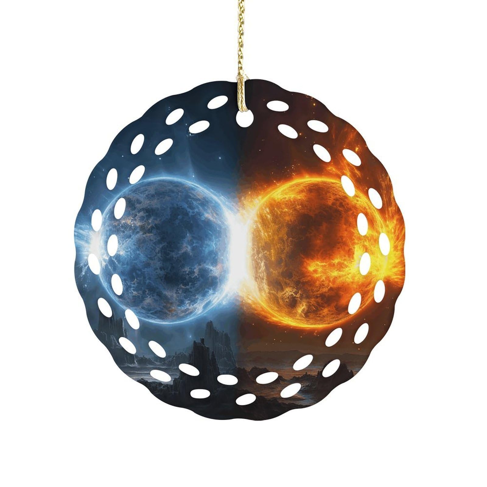 Fodpand Women's Style Fire And Water Planets Ceramic Ornament For Home Decor 3.2" Round Tree Decoration Christmas Ornaments For Men Double-Sided Design