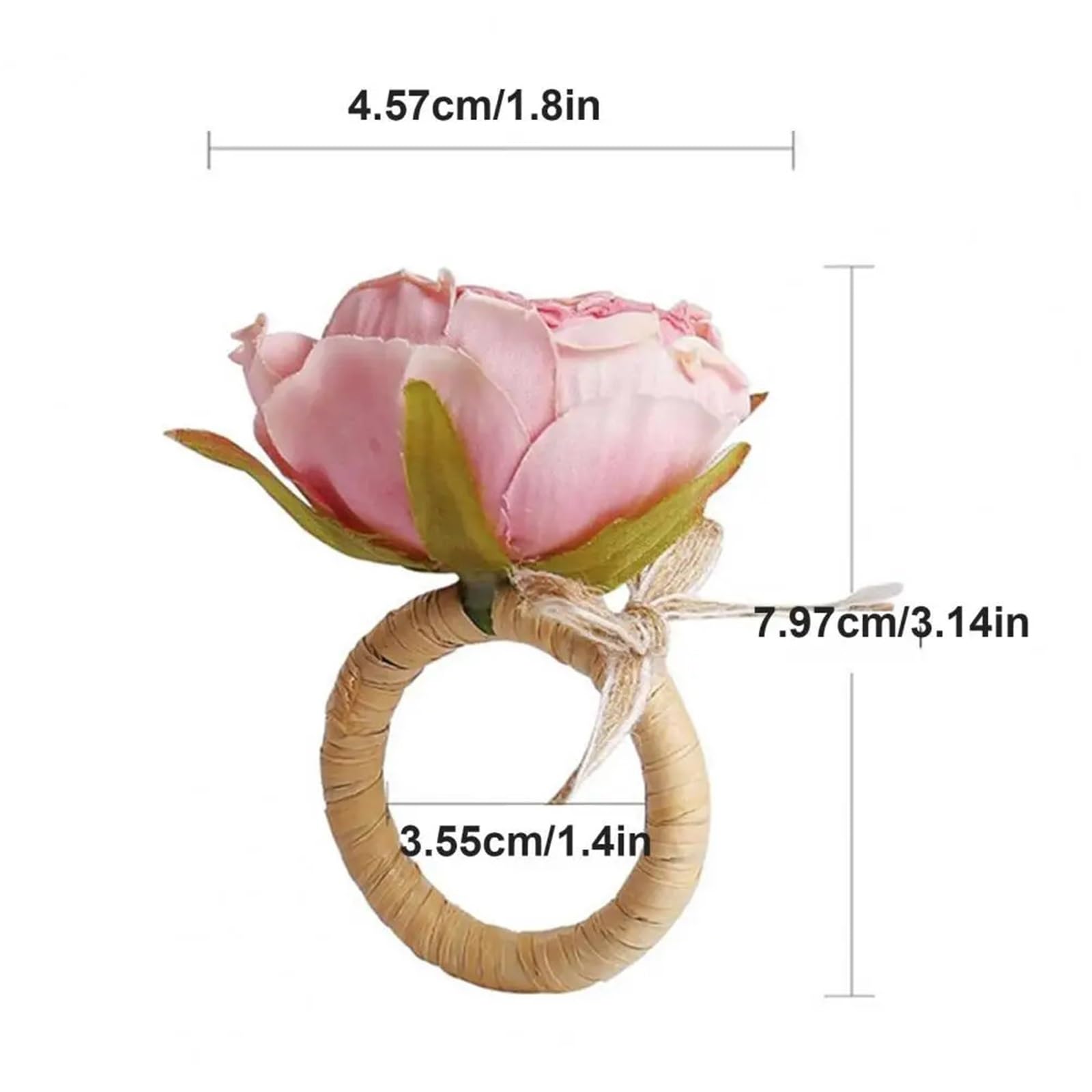 Lot de 24 ronds de serviette en forme de fleur rose faits à la main avec nœud papillon