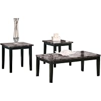 Signature Design by Ashley Maysville Faux Marble Top 3-Piece Table Set, Includes Coffee Table & 2 End Tables (Black)