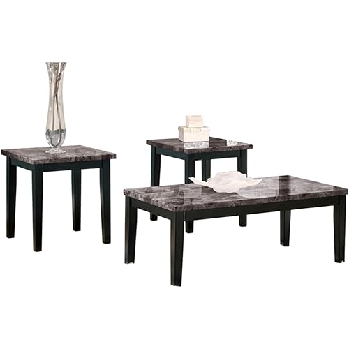 Signature Design by Ashley Maysville Faux Marble Top 3-Piece Table Set, Includes Coffee Table & 2 End Tables, Black