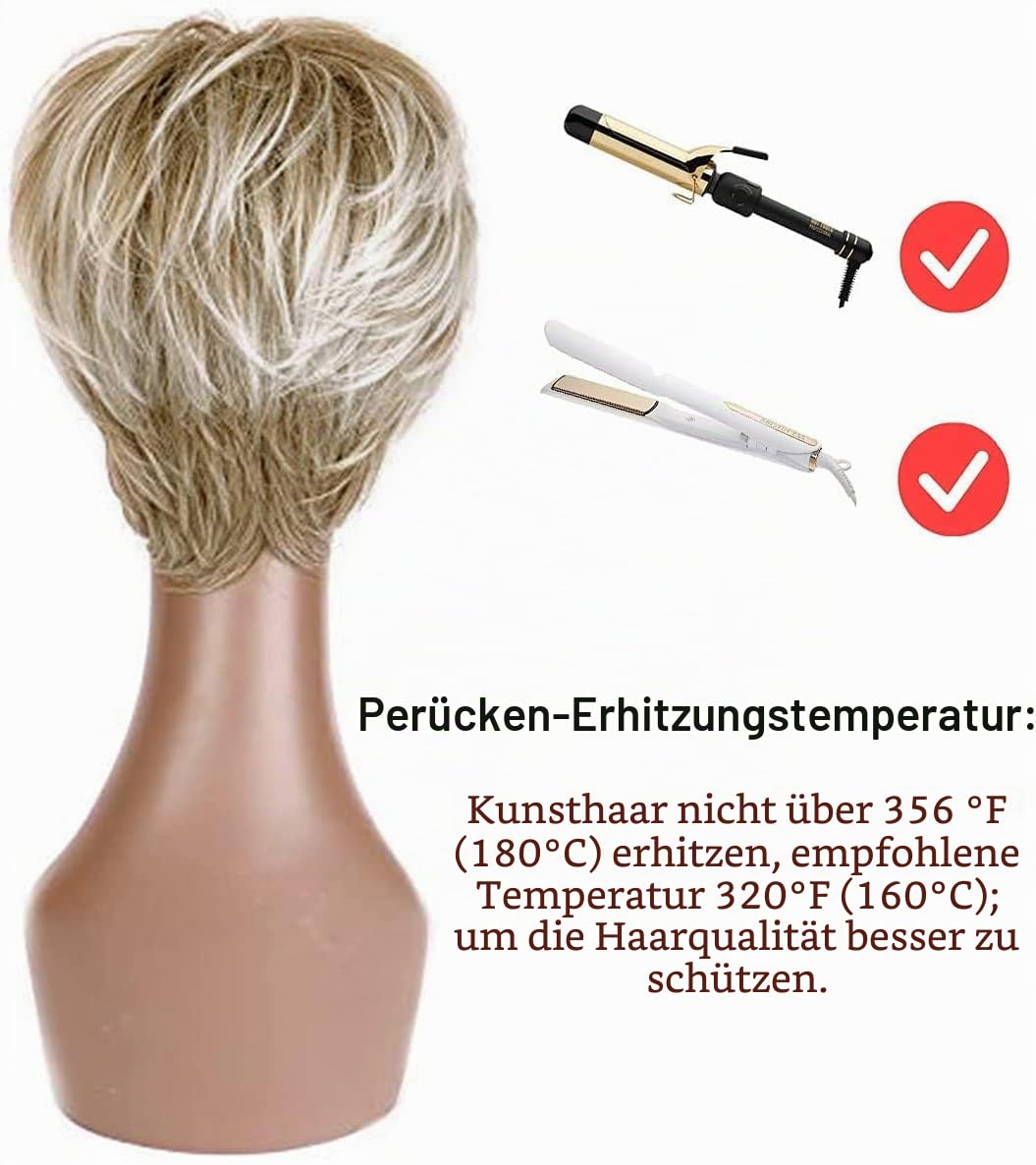 Creamily Perücke Kurz Blond Perücke Pixie Kurzhaar für Damen Synthetisches Kurzhaarperücke Damen (Blond gemischtes Braun)