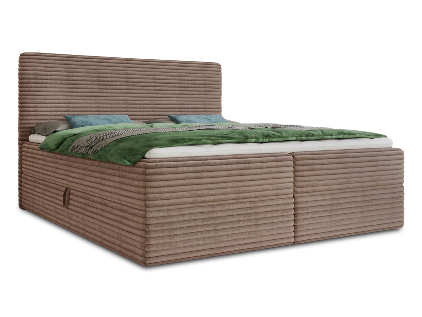 Sofnet Boxspringbett Mollo mit 2 Bettkästen, Doppelbett mit Bonell-Matratze und Topper, Polsterbett in weichem Cordstoff, Bett, Bettgestell für Schlafzimmer (Braun (Tilia 17), 180 x 200 cm)
