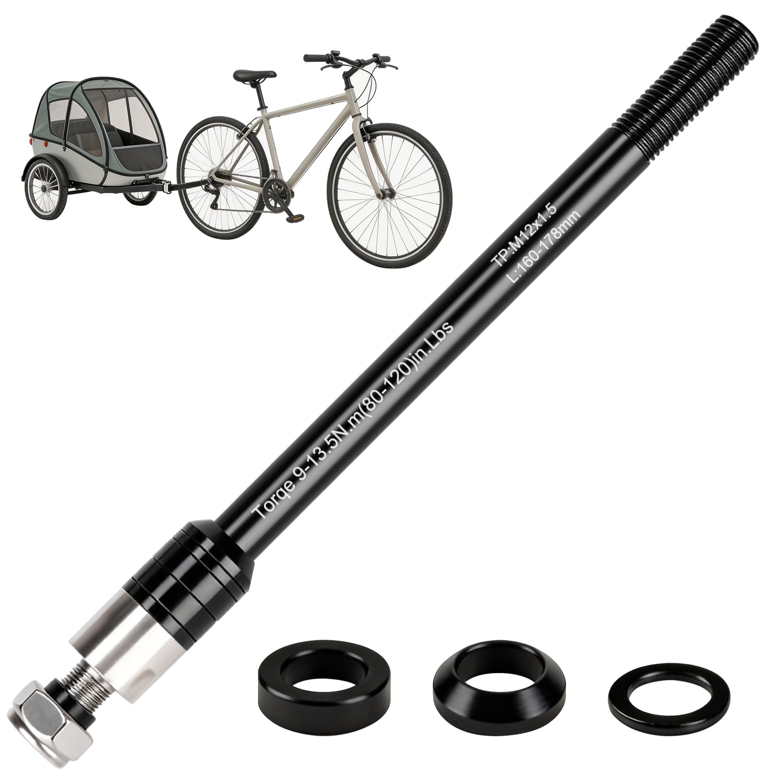 Steckachse Fahrradanhänger, M12 × 1,5 160-178mm Fahrrad Achsadapter Fahrradanhänger Kupplung Fahrrad Steckachsenadapter für Anhänger Anhängerkupplung