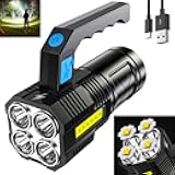 LED Flashlight USB Rechargeable, High Lumens Tactical Light with Sidelight, 4X LED, Zoomable, Handheld Super Brightest Flashlights, Portable Torch for Outdoor Camping Home Emergency Lantern