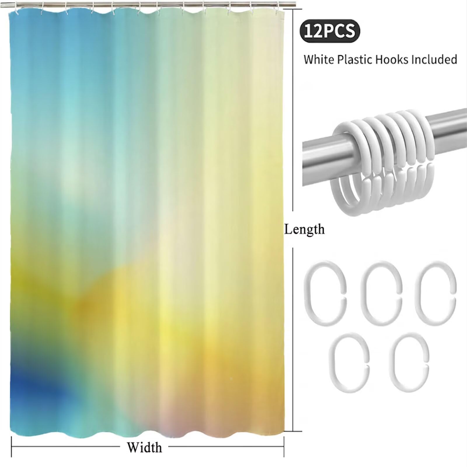 Rideau de Douche 180x220 cm - Tissu Polyester Imperméable Anti-Moisissure - 12 Anneaux Inclus - Ourlet Lesté pour Stabilité - Lavable en Machine - Idéal de Baignoire et Douche - Jaune & Bleu Y1#528