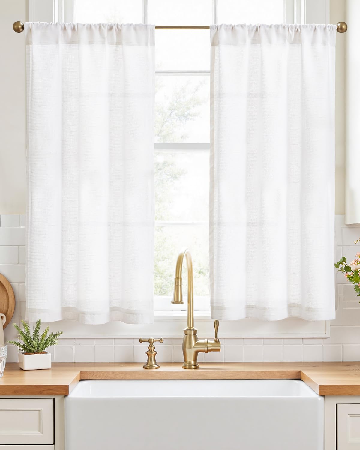 Amazon.com: jinchan Kitchen Curtains Linen Tier Curtains 45 Inch