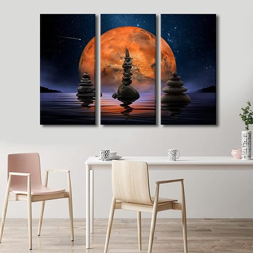 Miniatura 8 de TUMOVO Arte de pared para sala de estar, escultura de Buda, pinturas de flores, lienzo, arte de pared, 3 paneles, arte de pared, lienzo, decoración