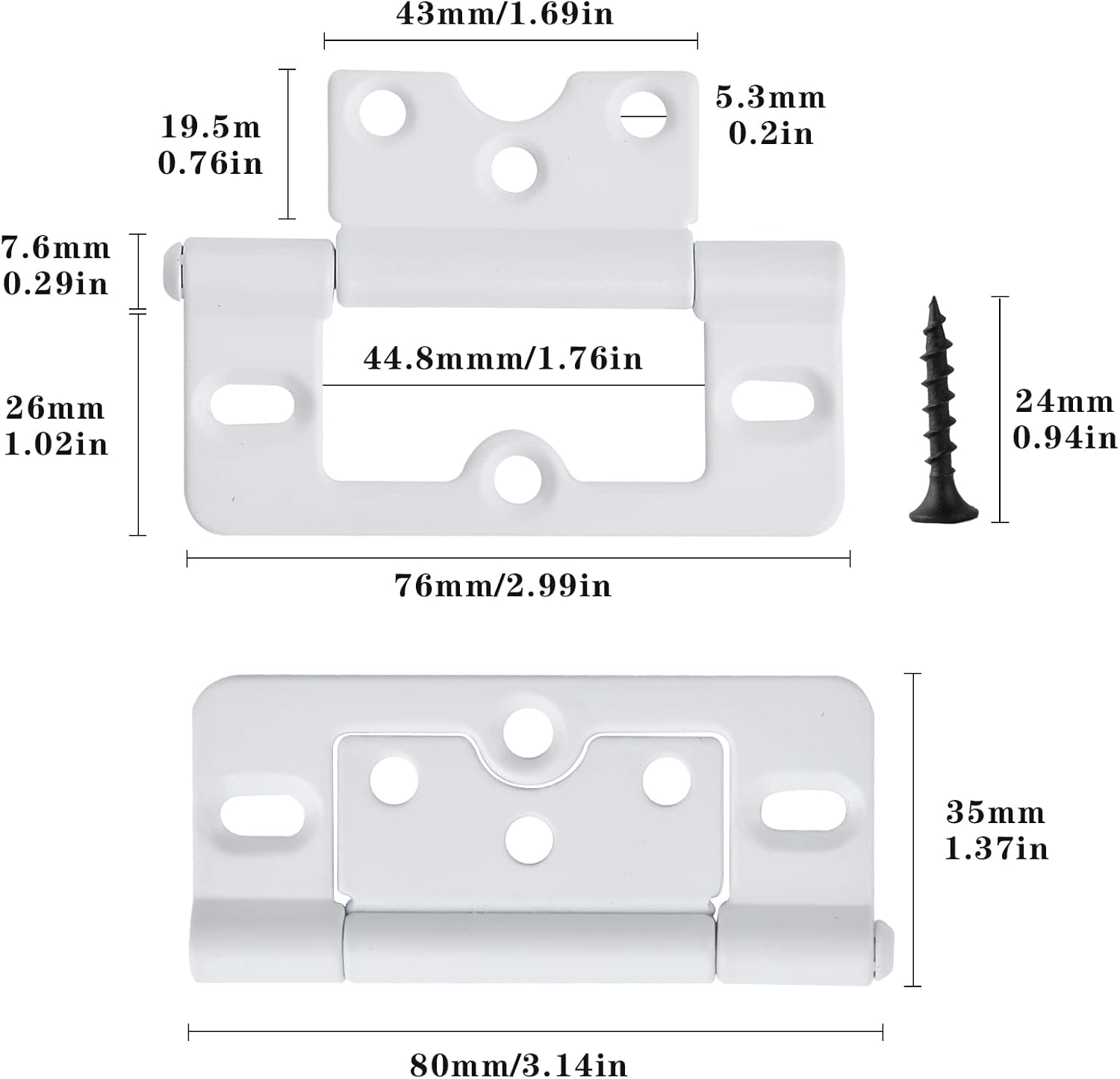 10 Pack White Shutter Hinges,3 Inch Non Mortise Hinge, Screen Door Hinges Easy to Install, Screen Door Hinge with Screws for Cabinet