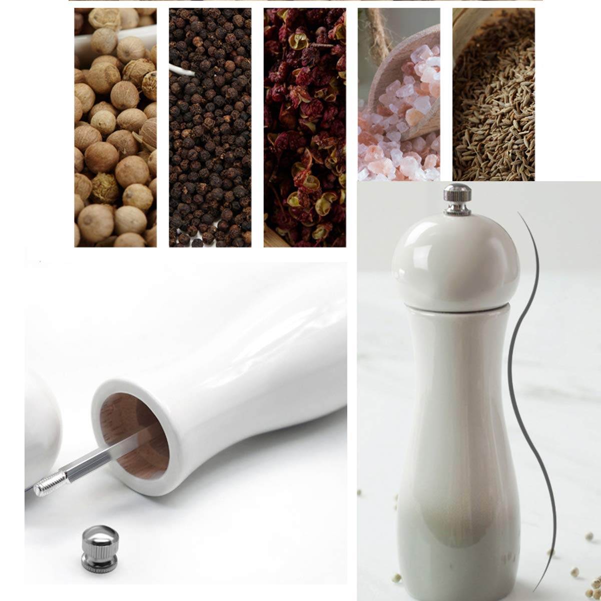 Molinillo de pimienta, Molinillo de sal y pimienta, Molinos de sal, Elegante molino de sal y pimienta de madera, Núcleo de molinillo de cerámica, Molinillo de especias manual recargable Molinillos de 8