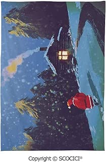 SCOCICI Spring and Easter Dinner Tablecloth,Fantasy Art House Decor,Christmas Santa Claus Walking to The Mountain House Surrounded by Pines,Multi - coolthings.us
