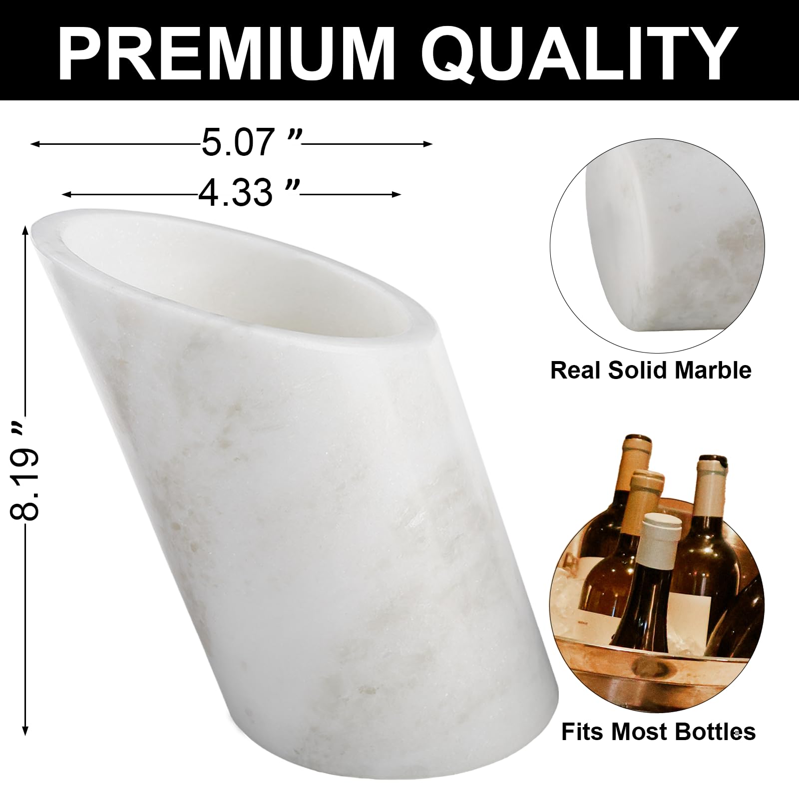 Enfriador de botellas de vino de mármol, enfriador portátil de mesa para champán para cóctel, fiesta, cena, oblicuo