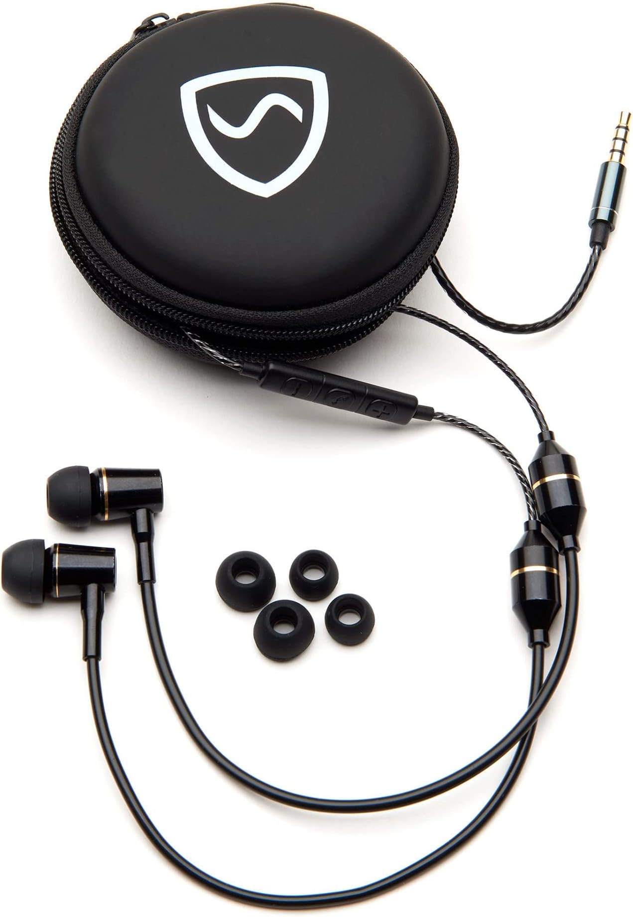 SYB Shield Your Body Air Tube Headset, Stereo Earbuds with Microphone and Case, Wired Anti Radiation Headphones, Built-In Controls, Works on Any Device with A Standard 3.5mm Audio Jack, Black