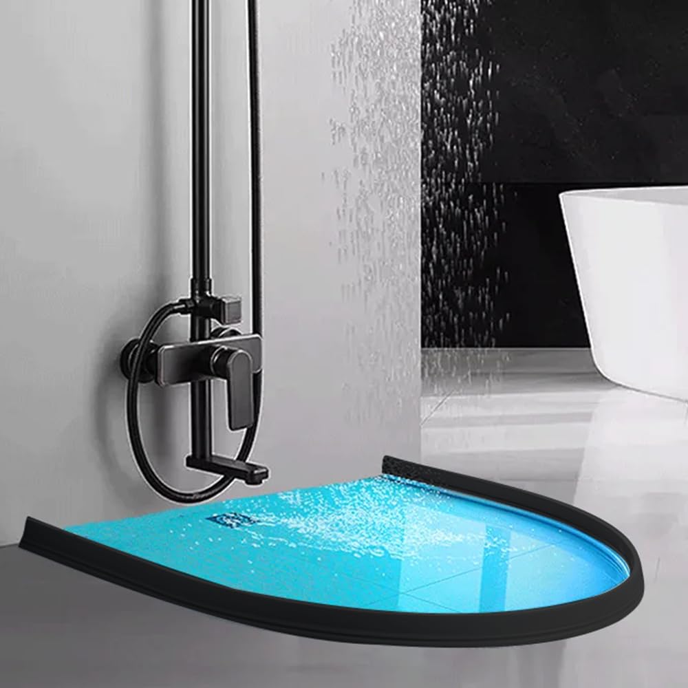 Barriera Doccia Ferma Acqu, 2M Soglia Doccia Autoadesiva Striscia di Chiusura in Silicone per il Bagno Pieghevole Bagno Acqua Barriera Ferma Acqua (Nero)