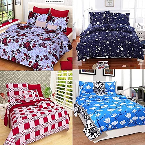 Aayat Creations Polycotton Floral 3D Printed Double Bedsheet Combo - 4 Double Bedsheet with 8 Pillow Covers (90x90 Inches, Multi)