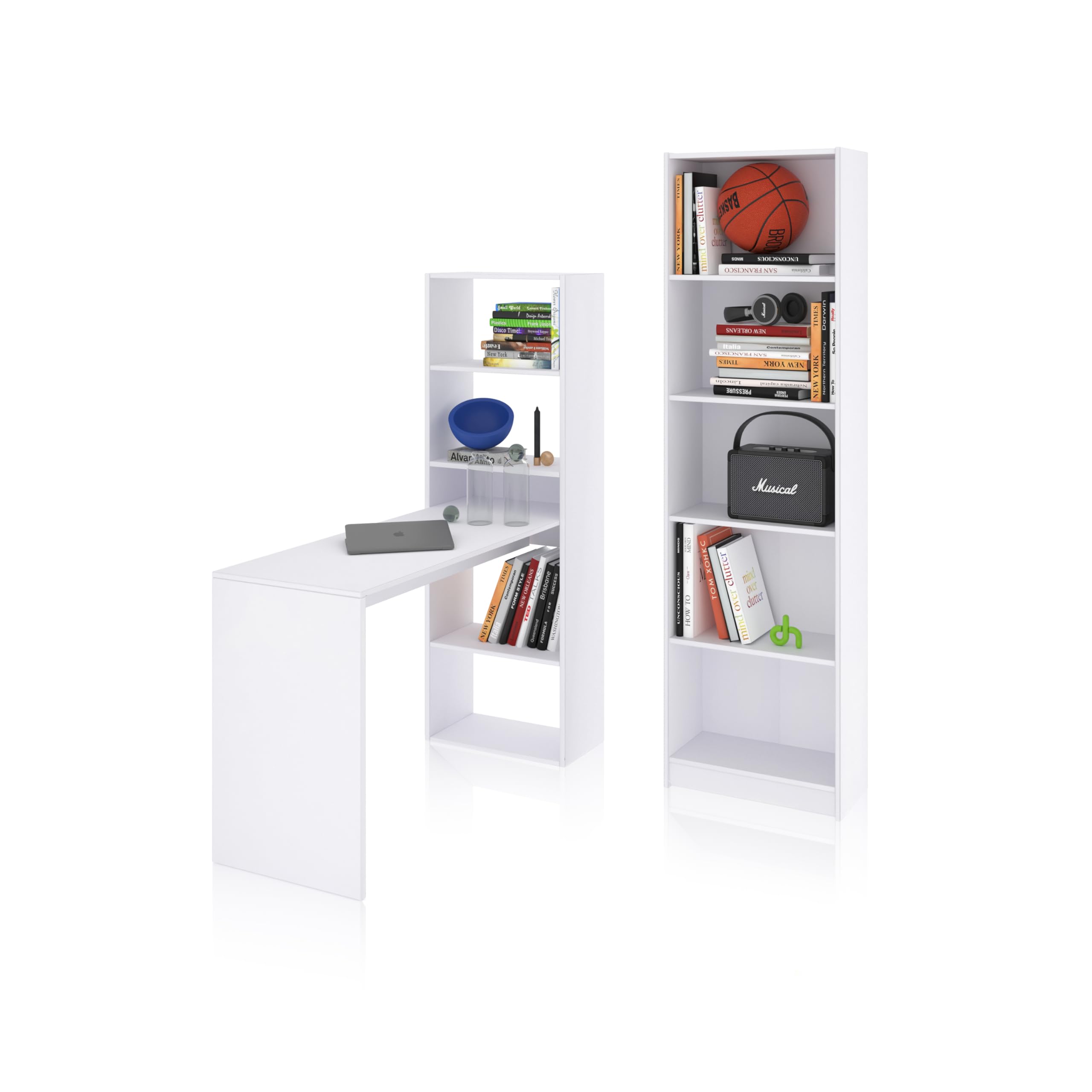duehome | Pack de Escritorio y estantería, Mesa de Estudio con Estantería Juvenil, Conjunto de Escritorio, Modelo Cosmic Plus, Acabado en Blanco Artik