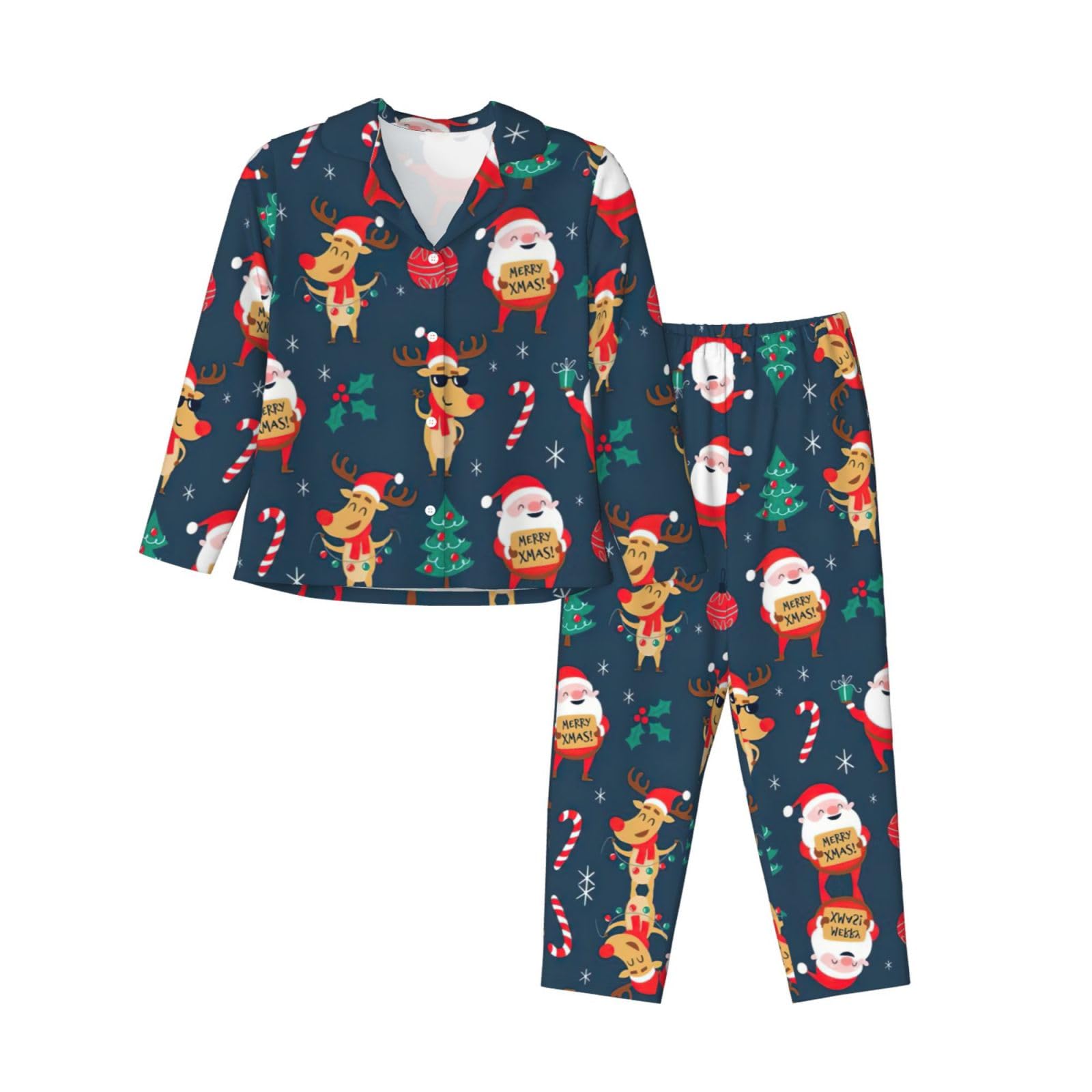 Conjunto de pijama de Papá Noel con estampado navideño para mujer, pijama familiar, para Navidad, Acción de Gracias y uso diario