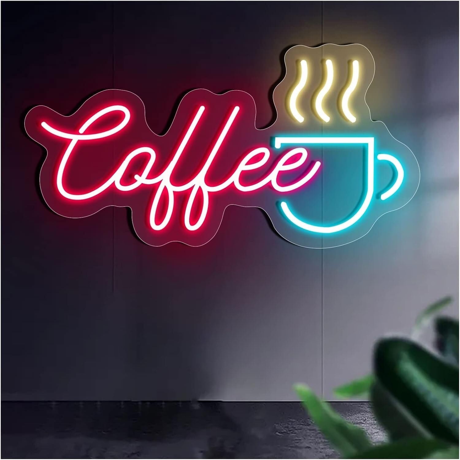 WaiDXn Handmade LED Neon Sign For Coffee Bar Family Room Shop Wall Decoration (Colour: Ice Blue, Size: 56x31cm(22x12in))