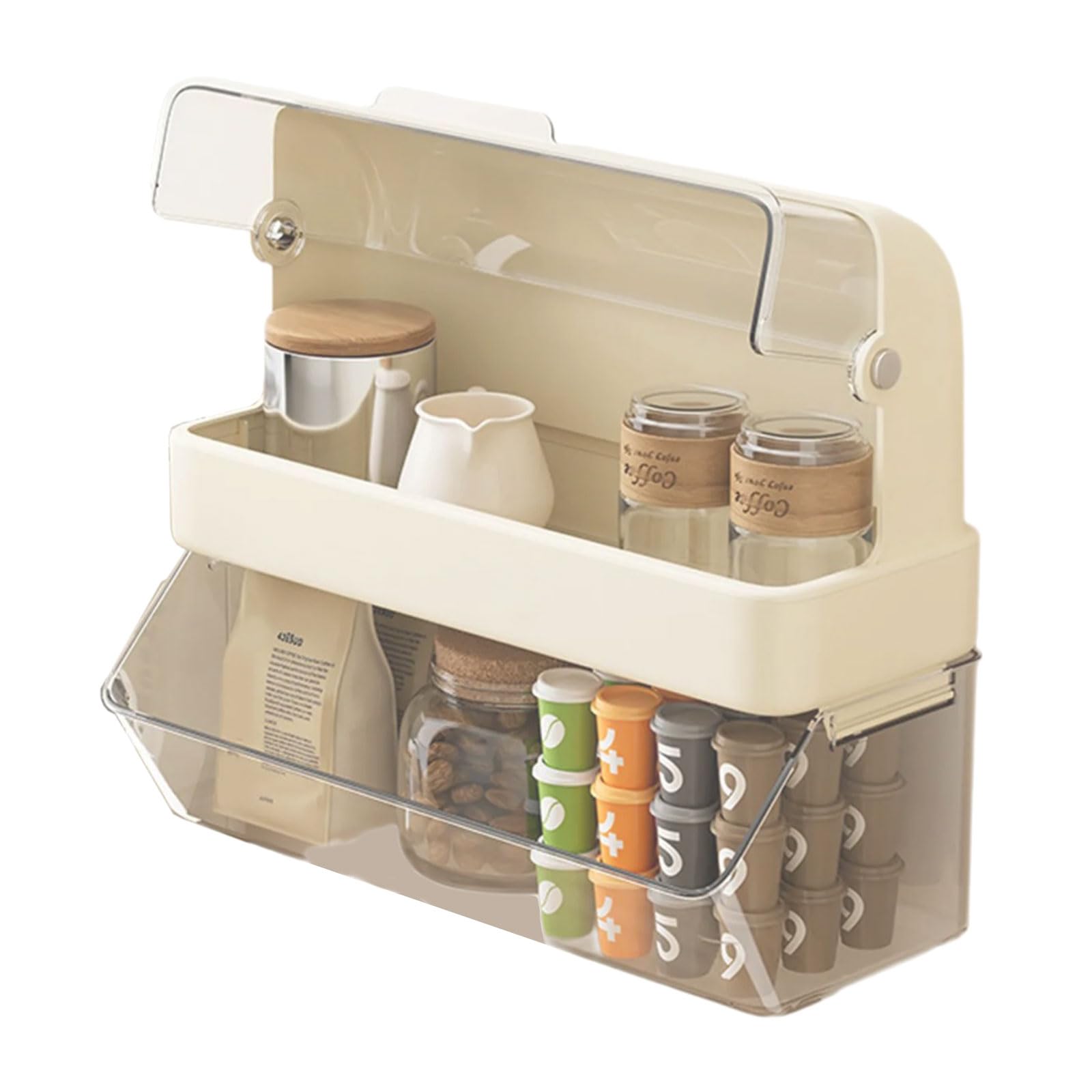 carotoe Layer Teas Bag Dispenser with Protective Cover Multipurpose Desktop Organizers for Coffee Pods Sugar Dustproof Teas Storage Rack for Desktop