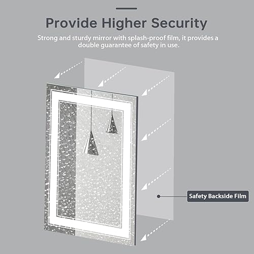 Miniatura 5 de FEUKNY Espejo de baño de 20 x 28 pulgadas con luces, espejo rectangular LED doble para montar en la pared con regulable, 3 colores, antivaho,