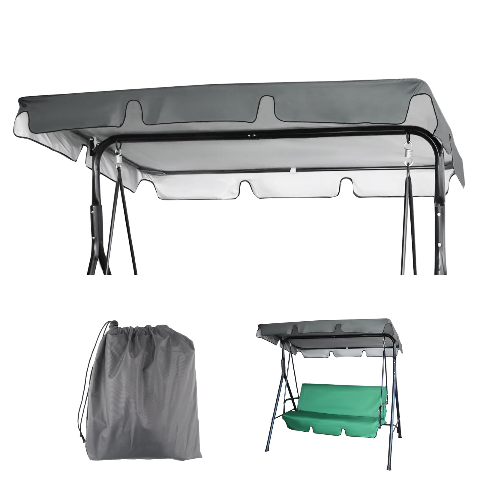 Vaskula Toile de Rechange pour Balancelle 210 x 145 x 18cm Gris épreuve étanche et UV Toit de Balancelle Swing de Jardin Toile 3 Places Protection Contre Le Vent Imperméable