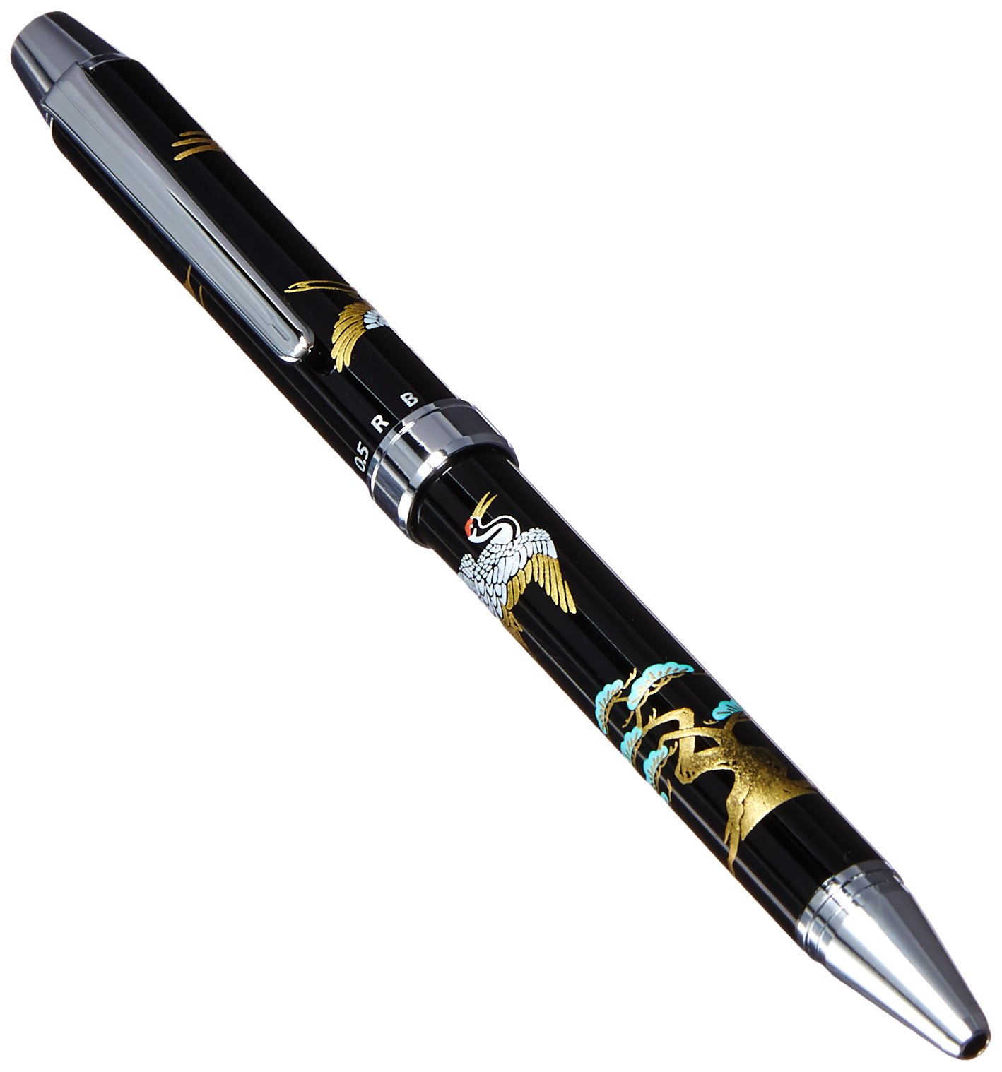 Pilot Portaminas, 0,5 mm + Bolígrafo, 0,7 mm, Fino, Negro y Rojo, 2+1 Miyabi Emaki, Crane y Pino (BTHM-3SR-TM)