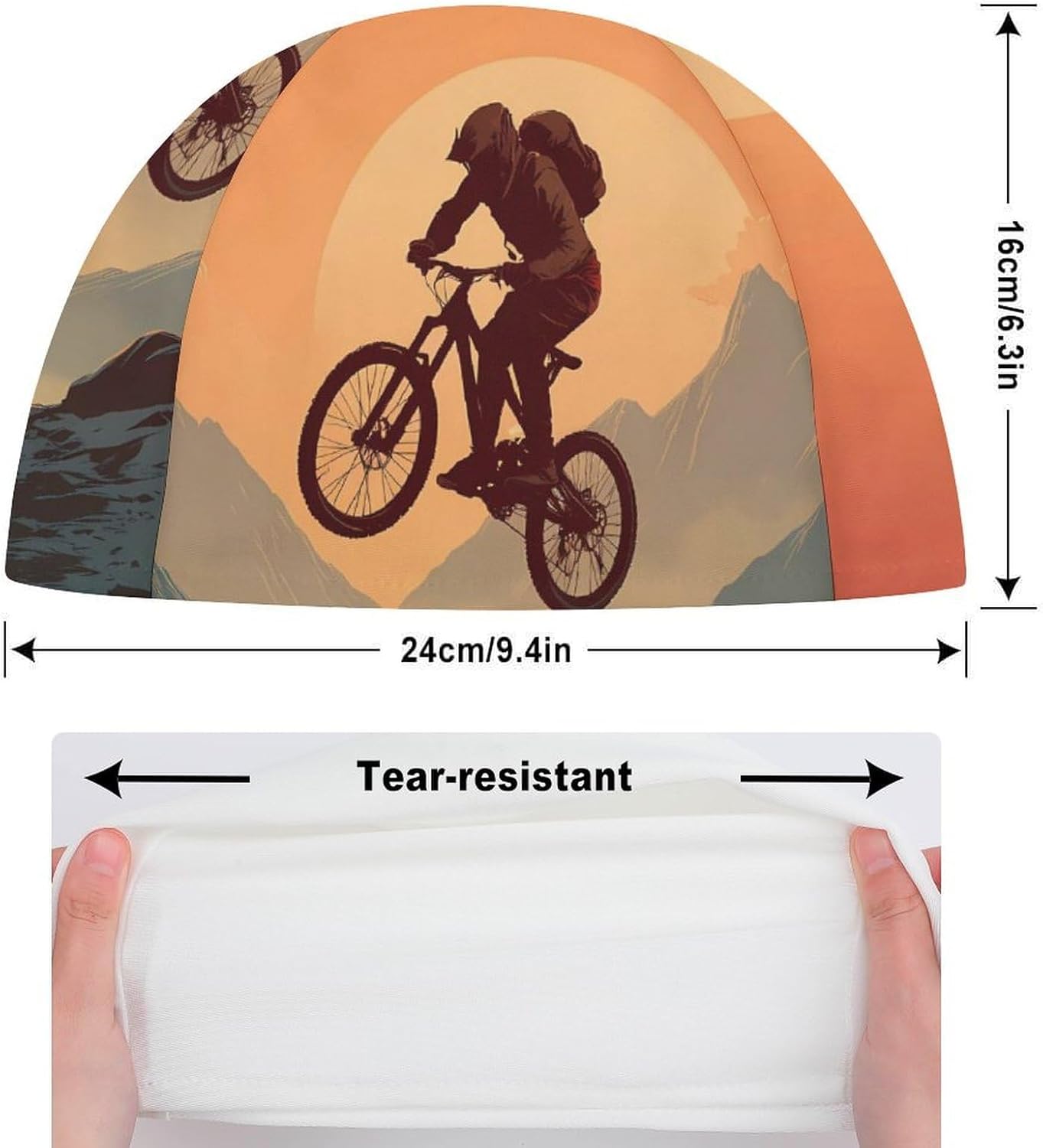 Mountain Sunset Bike Biker Rocks Womens Swim Cap for Men Adult Swimming Hat Curly Short Medium Long Hair