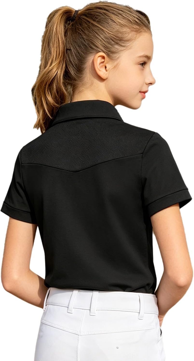 Linjinx Girls Quick Dry Show Shirt Breathable Equestrian Apparel Short Sleeve T-Shirt Half Zip Riding Top