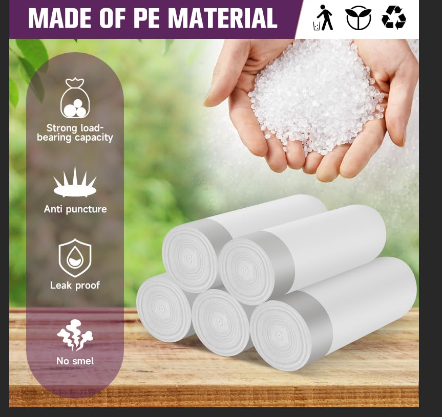 Image of 2.6-Gallon Trash Bags Heavy Duty - Heihaily Drawstring Kitchen Garbage Bags for Office /Bathroom, Leak-Proof Design, Odor Control Technology, Small Plastic Bags Clear(60 Count)
