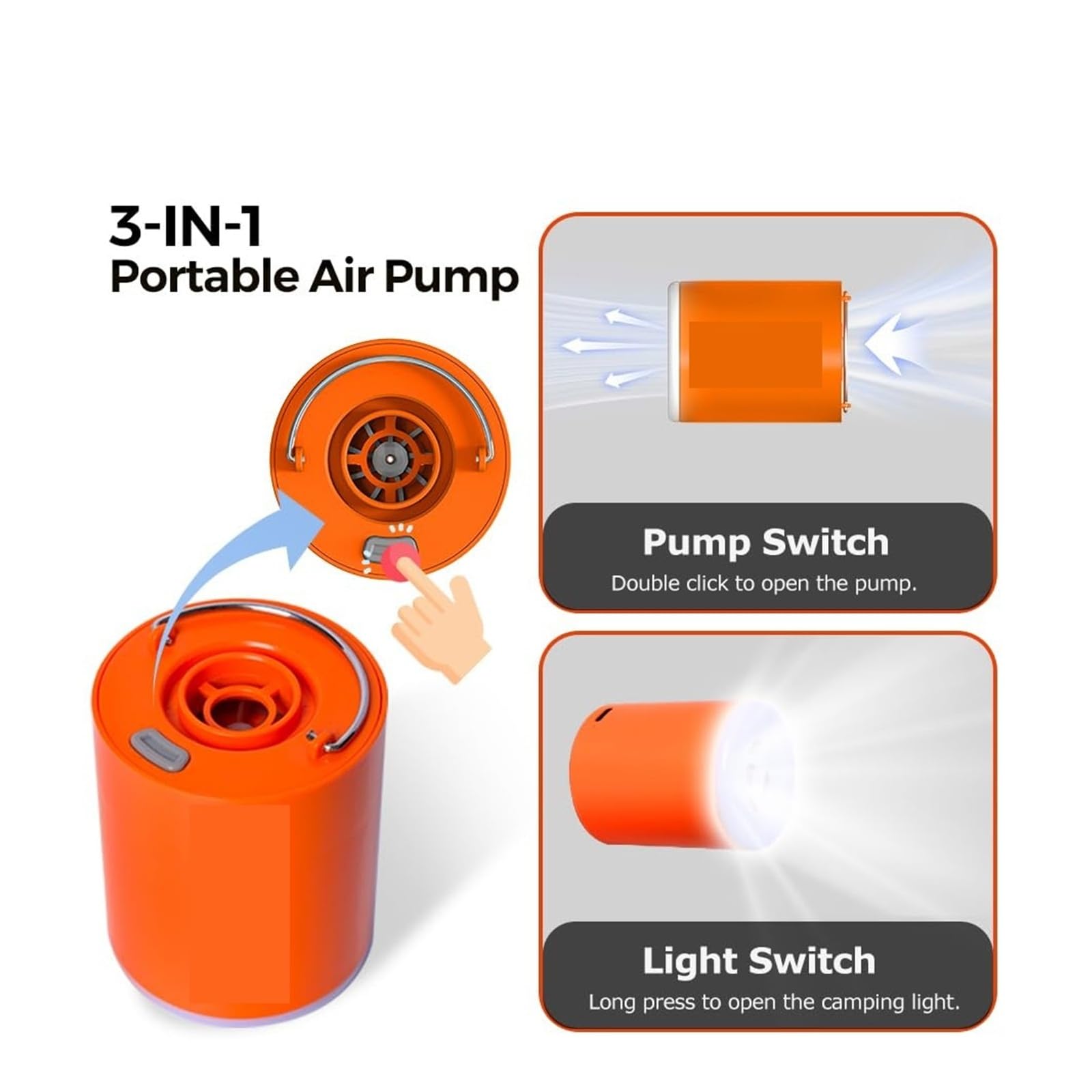 Elektrische Luftpumpe, Mini-Luftpumpe 3 in 1 Outdoor Camping Laterne Vakuumpumpe for Matratze Schwimmring Luftkissen