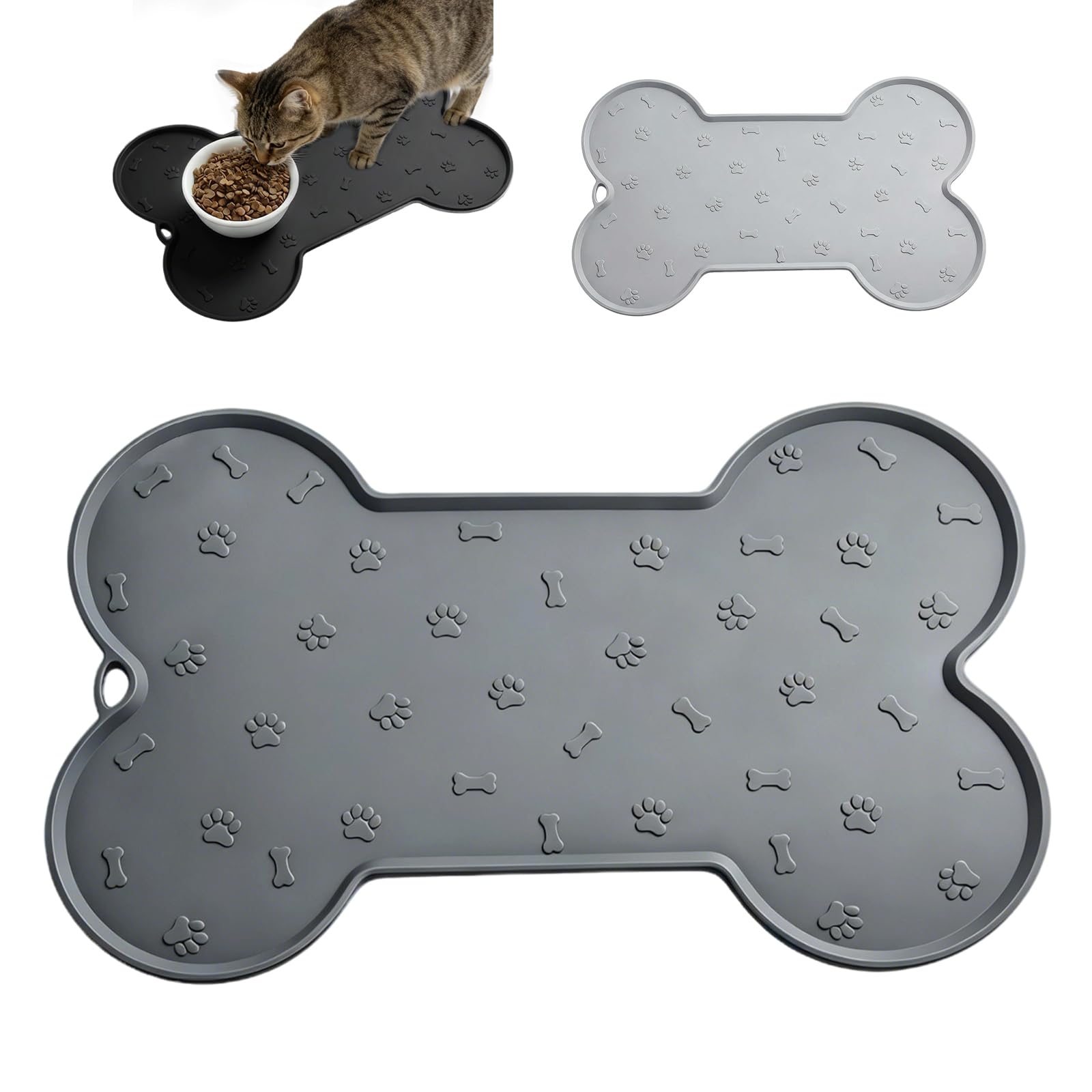 BAOWUABJ Cat Food Mat, Silicone Waterproof Dog Food Mat, 48x30cm Dark Grey