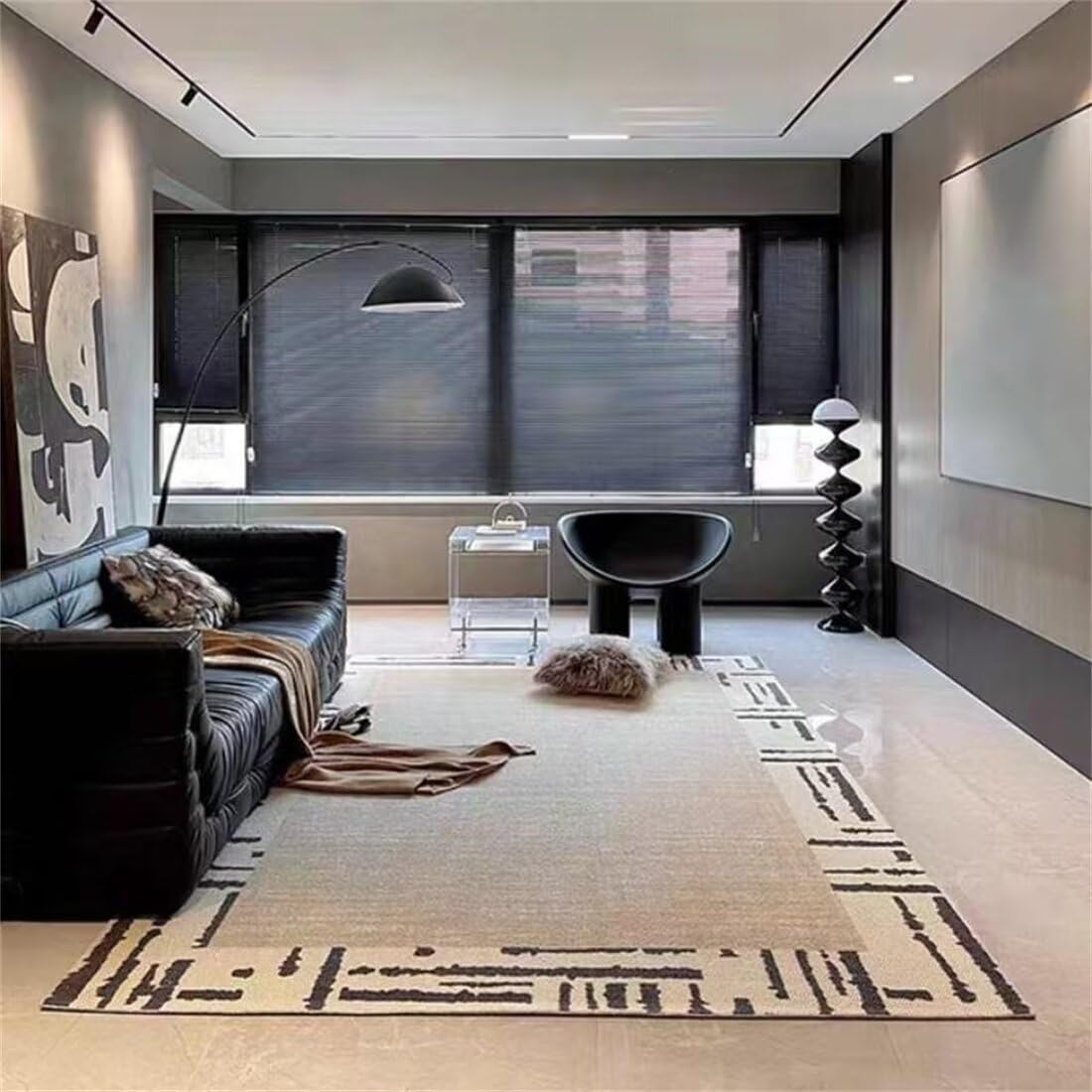 Tapis de salon moderne noir 60x90 cm et tapis de sol