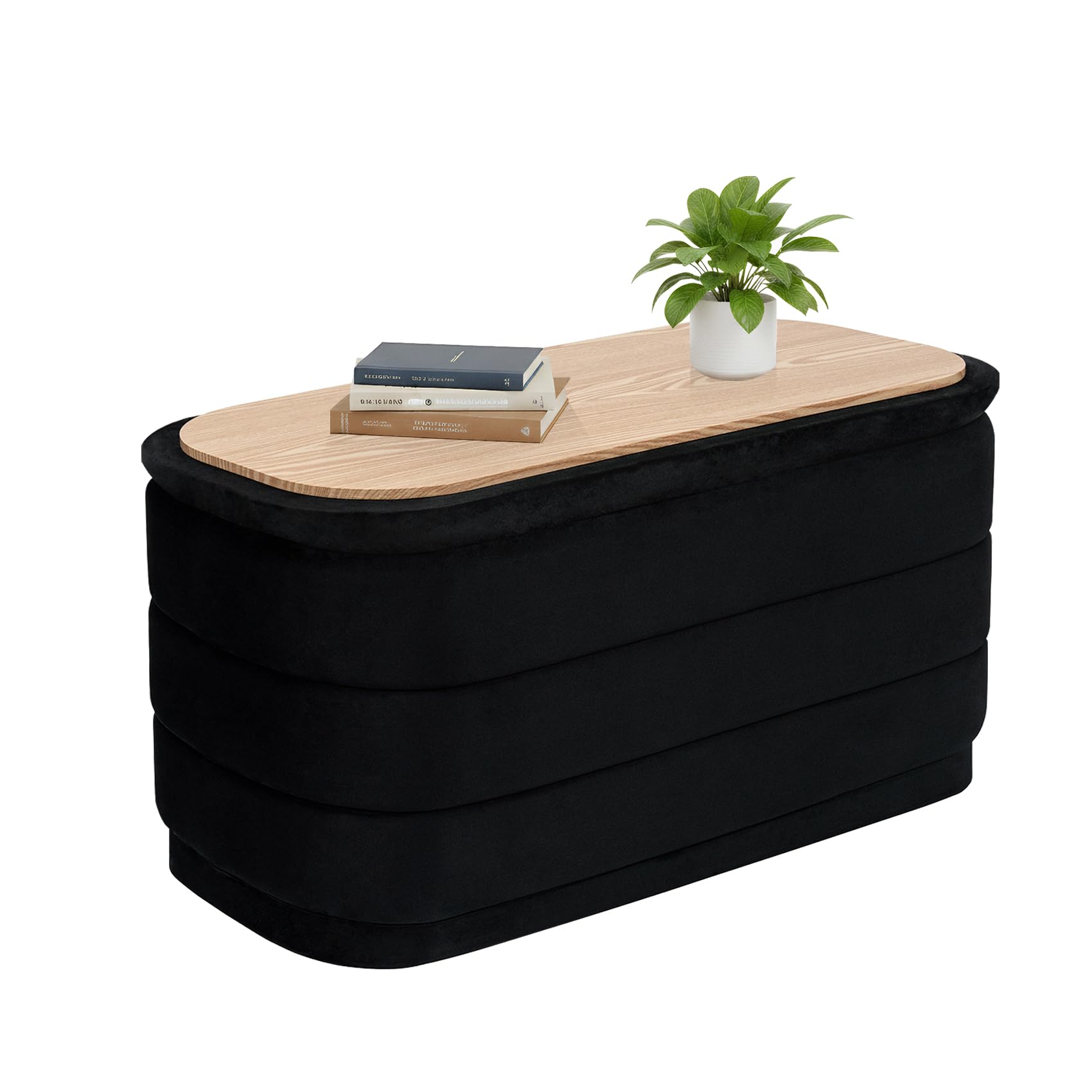 Bonlife Storage Ottoman Bench - Folding Foot Rest with Hidden Storage, Footstool for Living Room, Bedroom & Hallway,Black Velvet 76X38X38cm