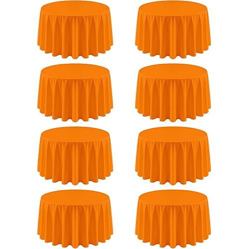 8 Pack Round Tablecloth 90 Inch Orange Tablecloth for Round Tables, Washable Polyester Table Cloth Stain and Wrinkle Resistant Decorative Table Cover for Wedding Party Dining Banquet