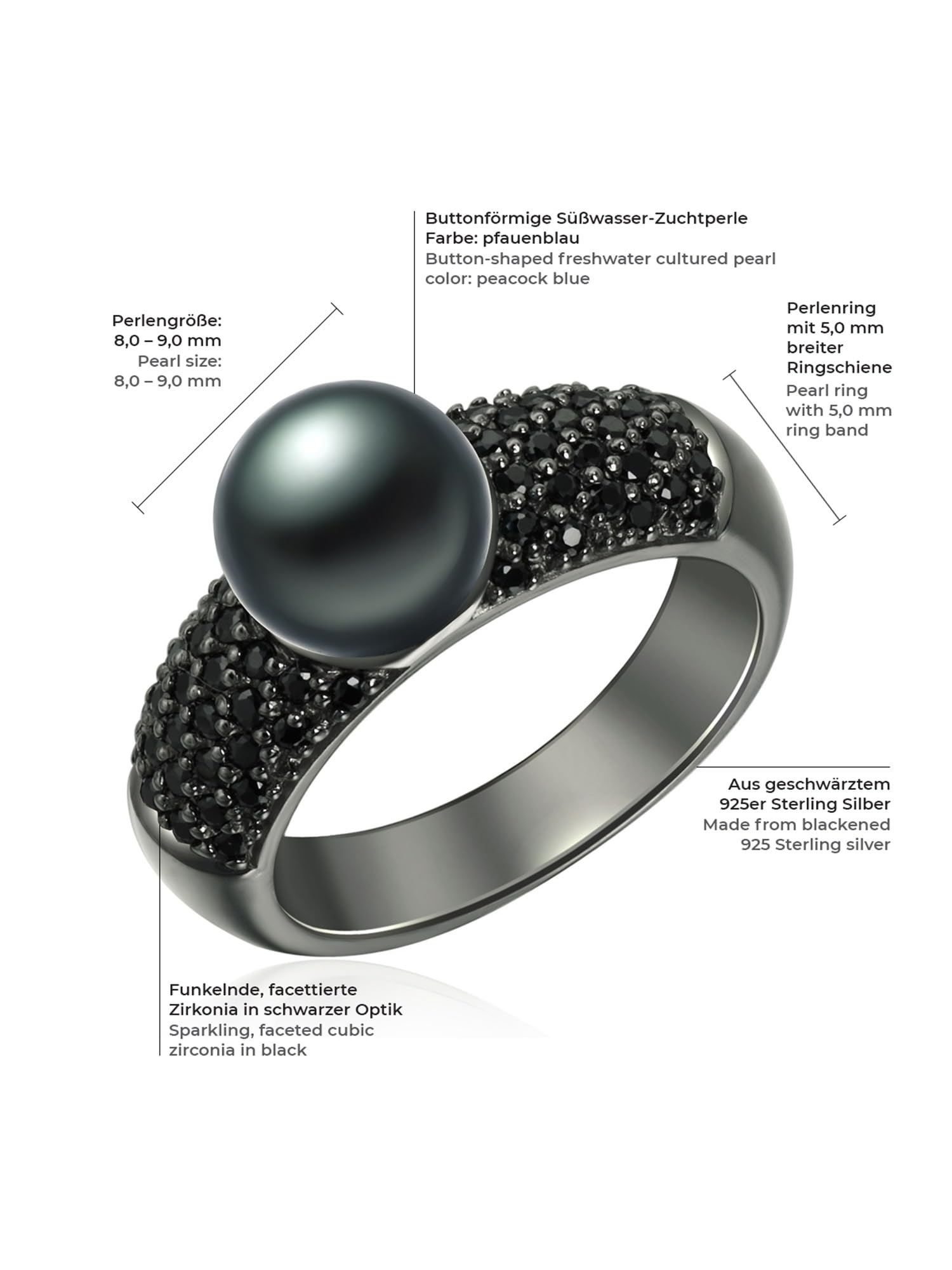 Valero Pearls Anillo de perlas para Mujer Plata de ley 925