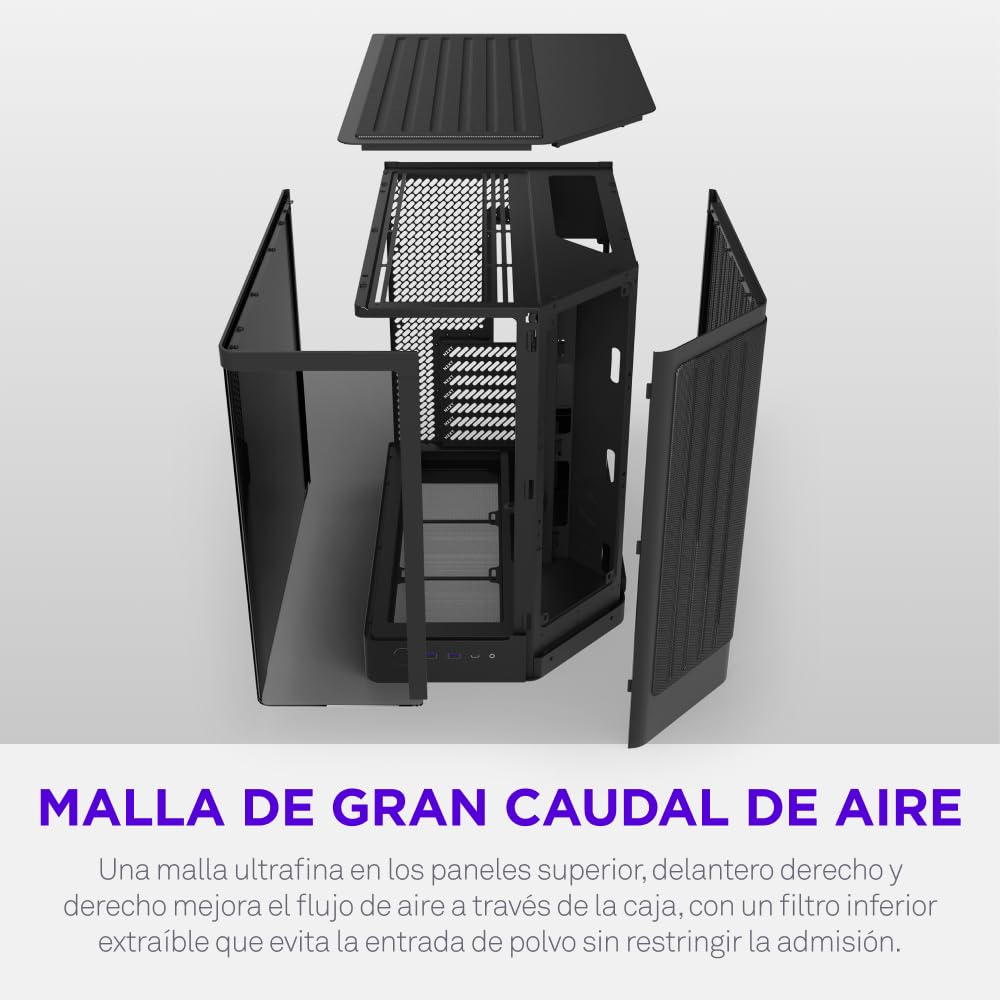 NZXT H6 - Caja PC ATX Compacta Doble Cámara - Negro | Caja ATX de doble cámara compatible con hasta 10 ventiladores de 120mm y radiadores de 360mm, y placa base back-connect.