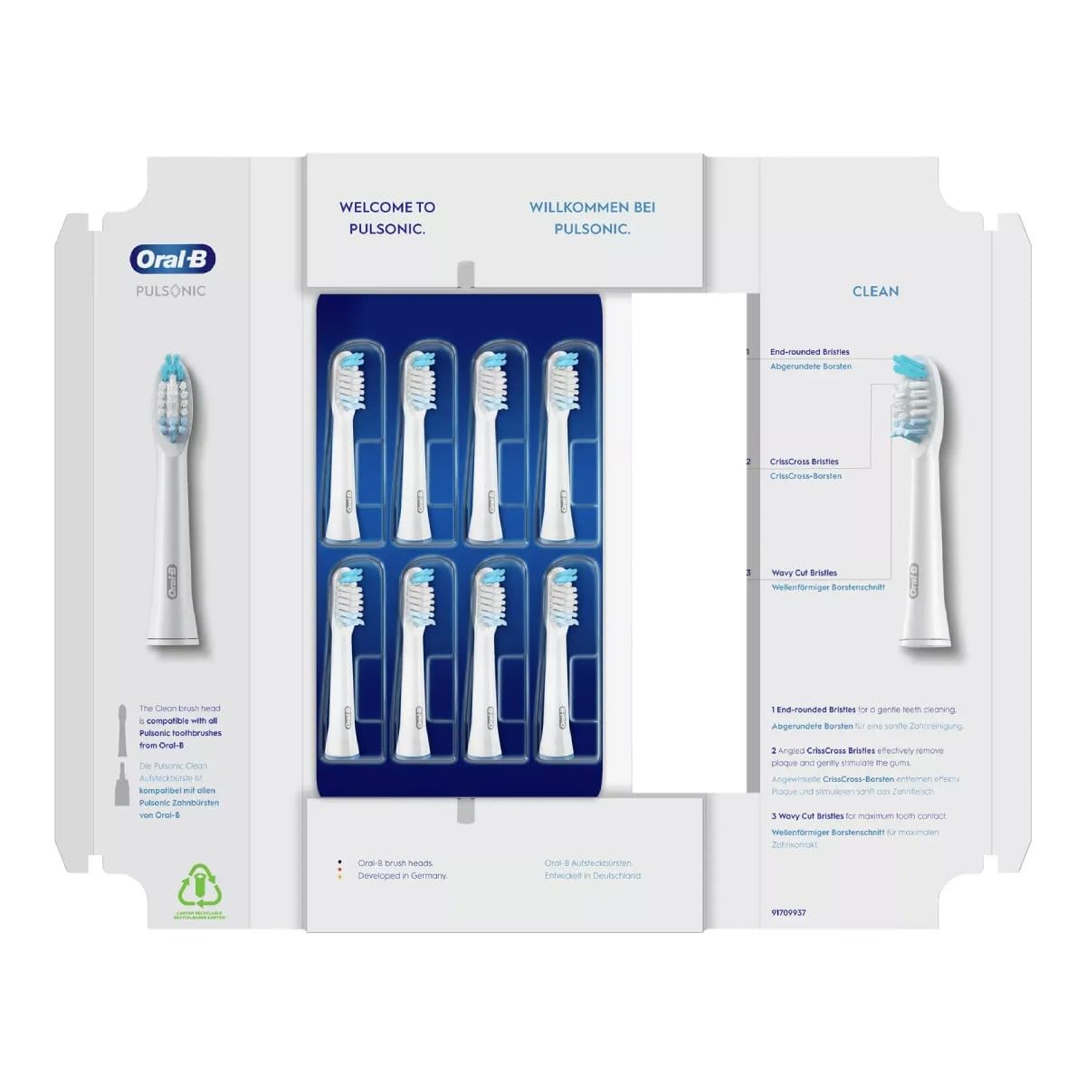 Oral-B Pulsonic Clean - Set di 8 testine di ricambio per spazzolini sonici, per spazzolino da denti oral-B, confezione per cassetta delle lettere