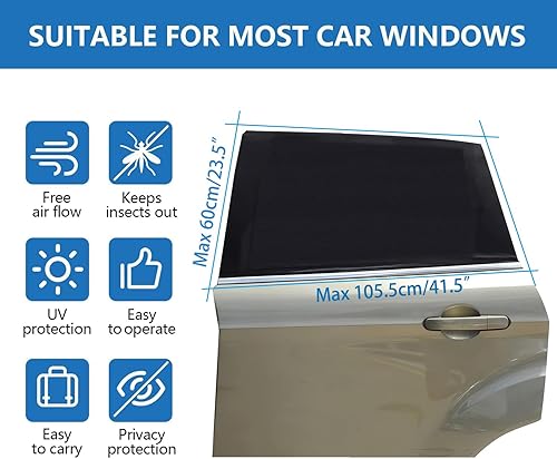 Miniatura 5 de Parasol para ventana de automóvil para bebé, paquete de 2 protectores de sol, malla transpirable para ventana lateral trasera para SUV, protección