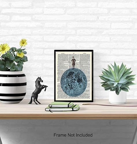 Miniatura 4 de Decoración de pared de luna, arte de pared de luna, hombre en la luna, póster sin marco de 8 x 10 pulgadas, regalo único para astronomía,