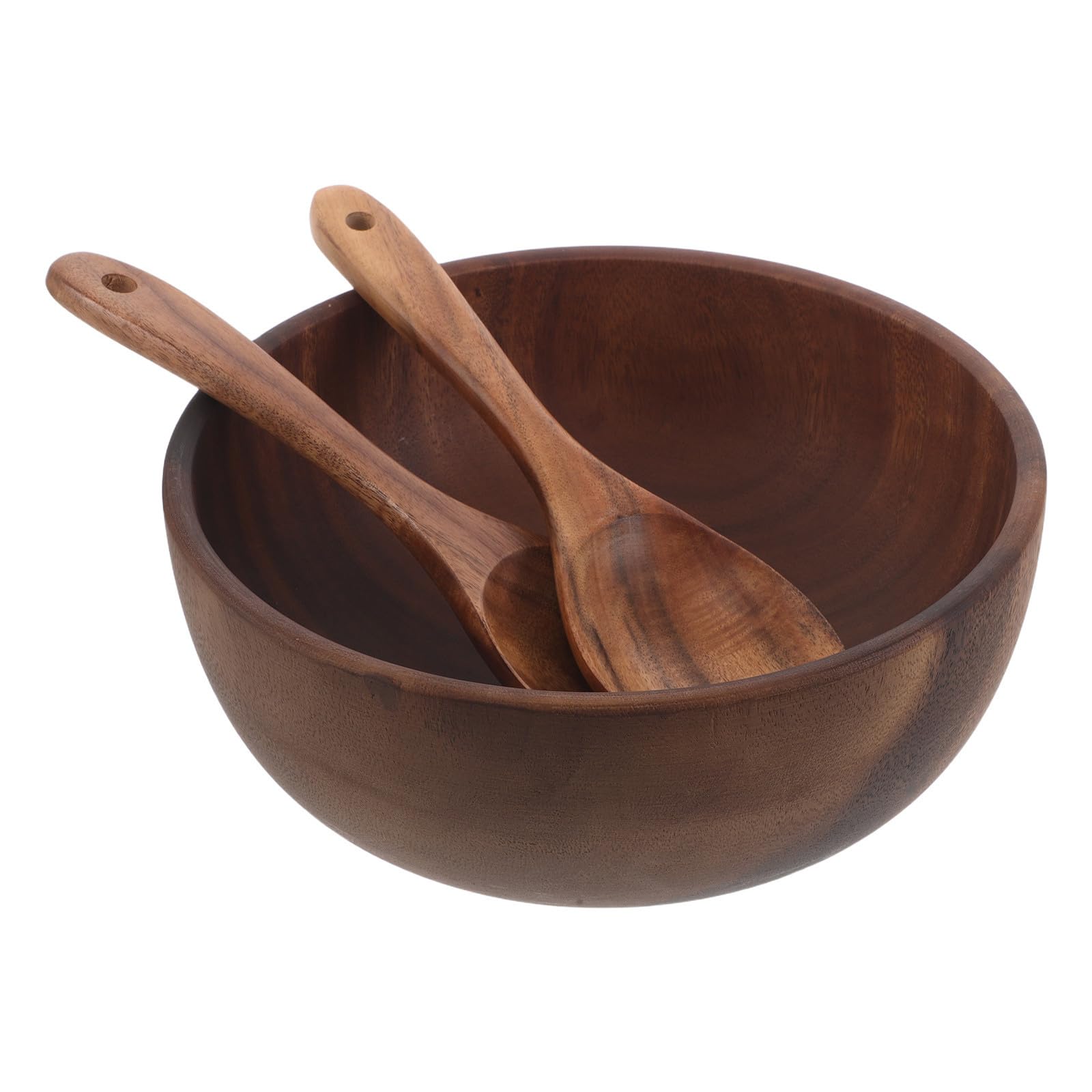 Set Ciotola per Insalata in Legno Marrone 2, 5l 85oz Rotonda | Forchetta e Cucchiaio Inclusi, Stile Rustico per Uso Quotidiano e Riunioni Familiari