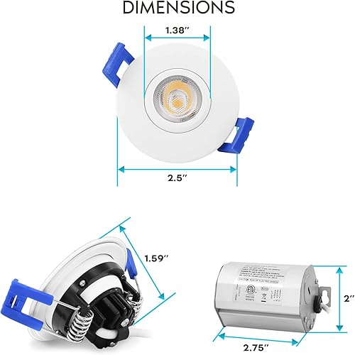 Miniatura 6 de LUXRITE Iluminación empotrable LED cardán de 2 pulgadas con caja de conexiones, 5 W, 5 colores seleccionables 2700K-5000K, regulable, 400 lúmenes,