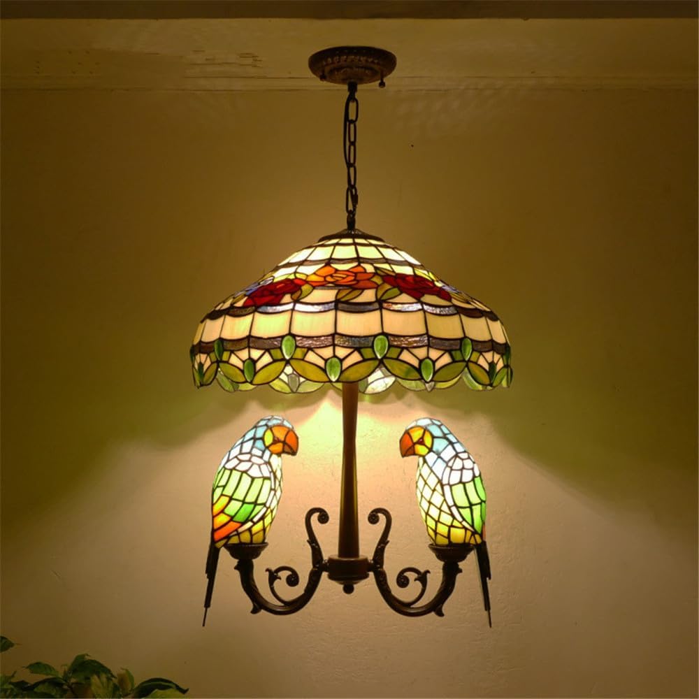 HXYSXHJUO Parrot Chandelier Vintage Creative Color Glass Living Room Restaurant Bedroom Villa Hotel Corridor Pendant Lamp (P)