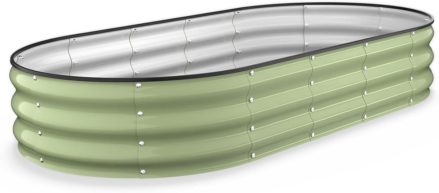 Kesfitt Raised Garden Bed, 6x3x1 FT Galvanized Steel Metal Raised Garden Bed, Oval Open-Bottom Design, 12-Inch Deep for Outdoor Vegetable & Herb Gardening, Fruit Green