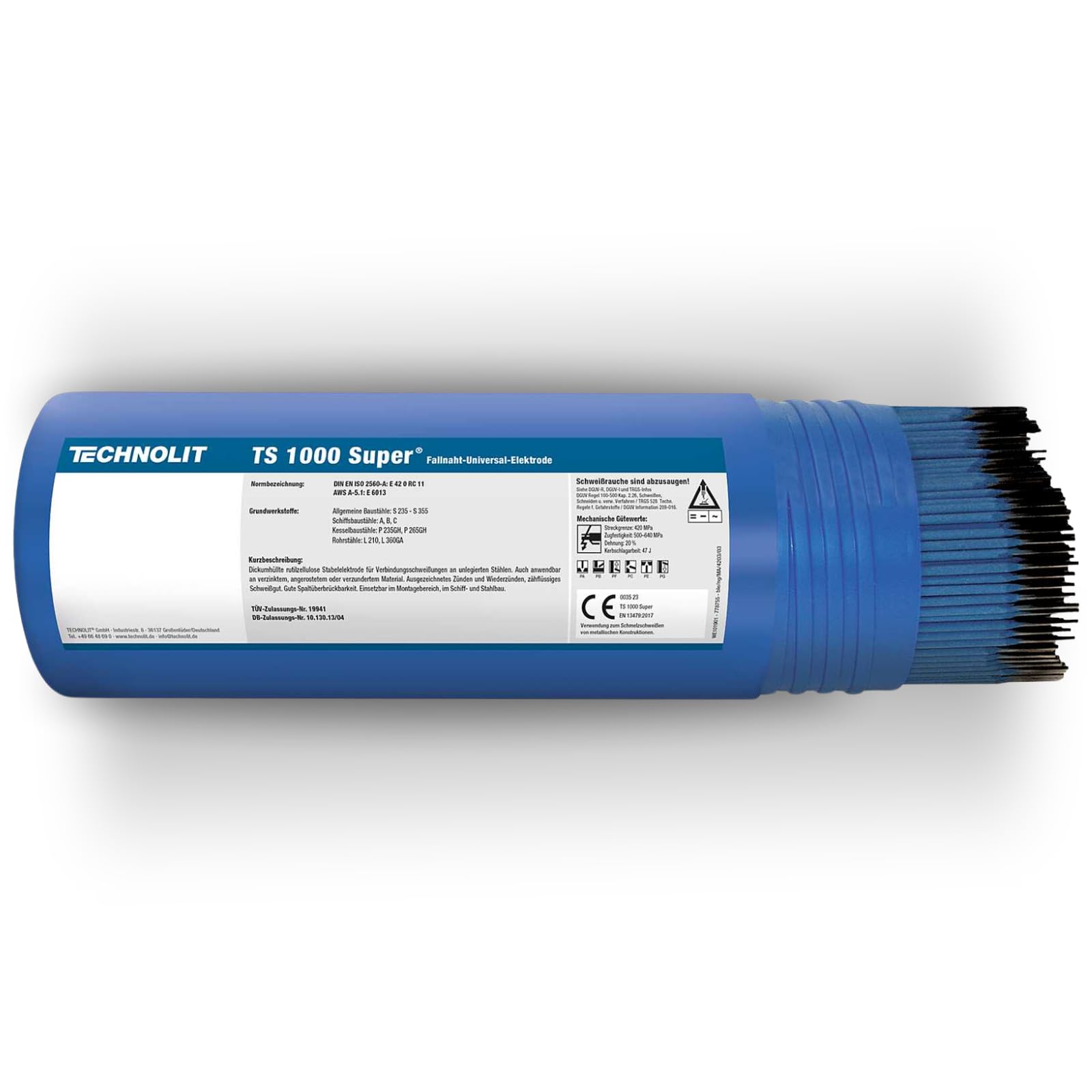 TECHNOLIT TS 1000 Super Fallnaht-Elektrode 2.5 x 350 mm 1 kg | Rutilzellulose Stabelektrode für Zink, Rost & Farbe | Für Montage, Stahl- & Schiffbau