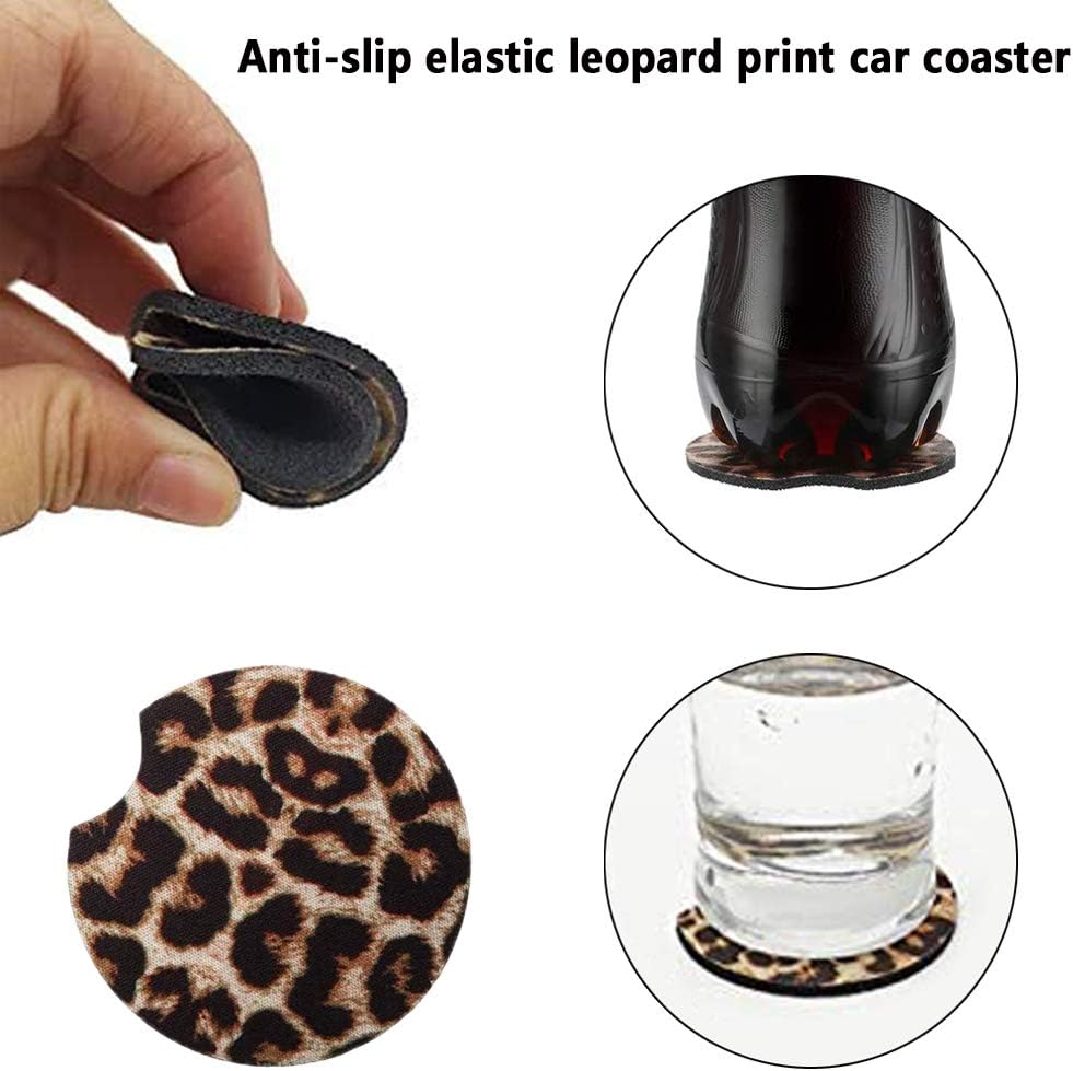 Car Coasters, Leopard Car Coasters for Cup Holders, Car Cup Holder Coaster to Protect Car Furniture 2.75 Inch 4 Pack