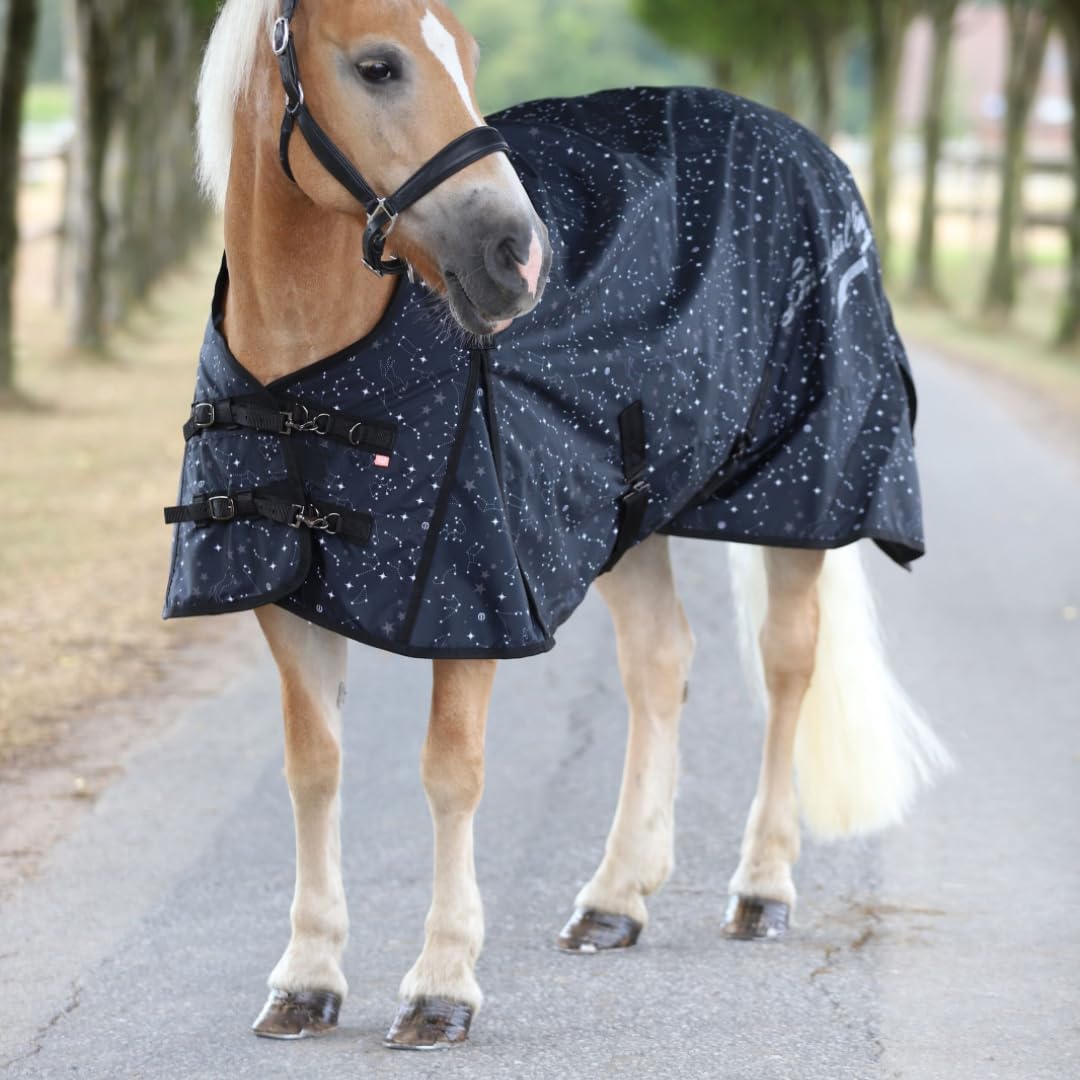 RL24 - Outdoordecke 600D IRHSuper-Dry Stardust Black 125cm | Pferdedecke von Imperial Riding mit Fleece-Futter – Regendecke, Übergangsdecke & Winterdecke – wasserdichte Weidedecke
