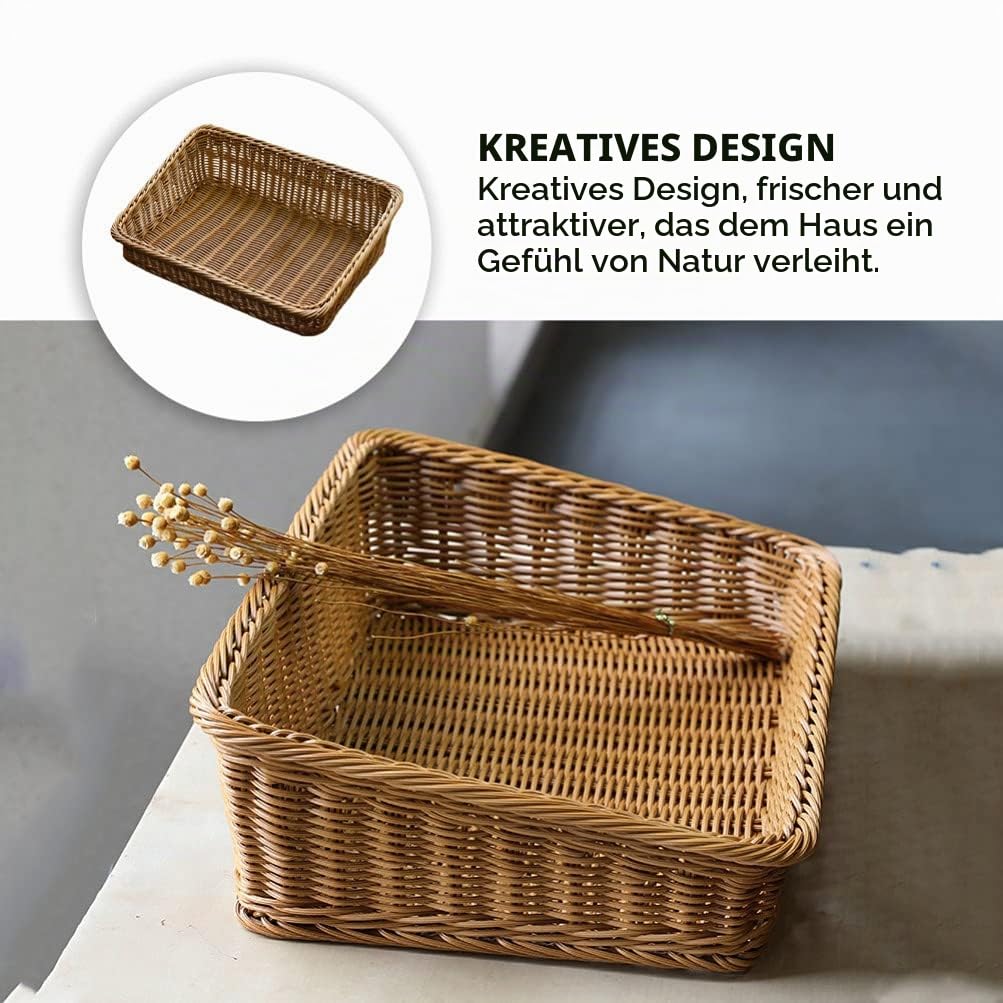 BESTonZON Geflochtener Aufbewahrungskorb Eckig 40x30x12cm Brotkorb Obstkorb Regal Organizer Kiste Multifunktional Aufbewahrungskiste für Küche Bad Kinderzimmer Desktop Organizer Braun