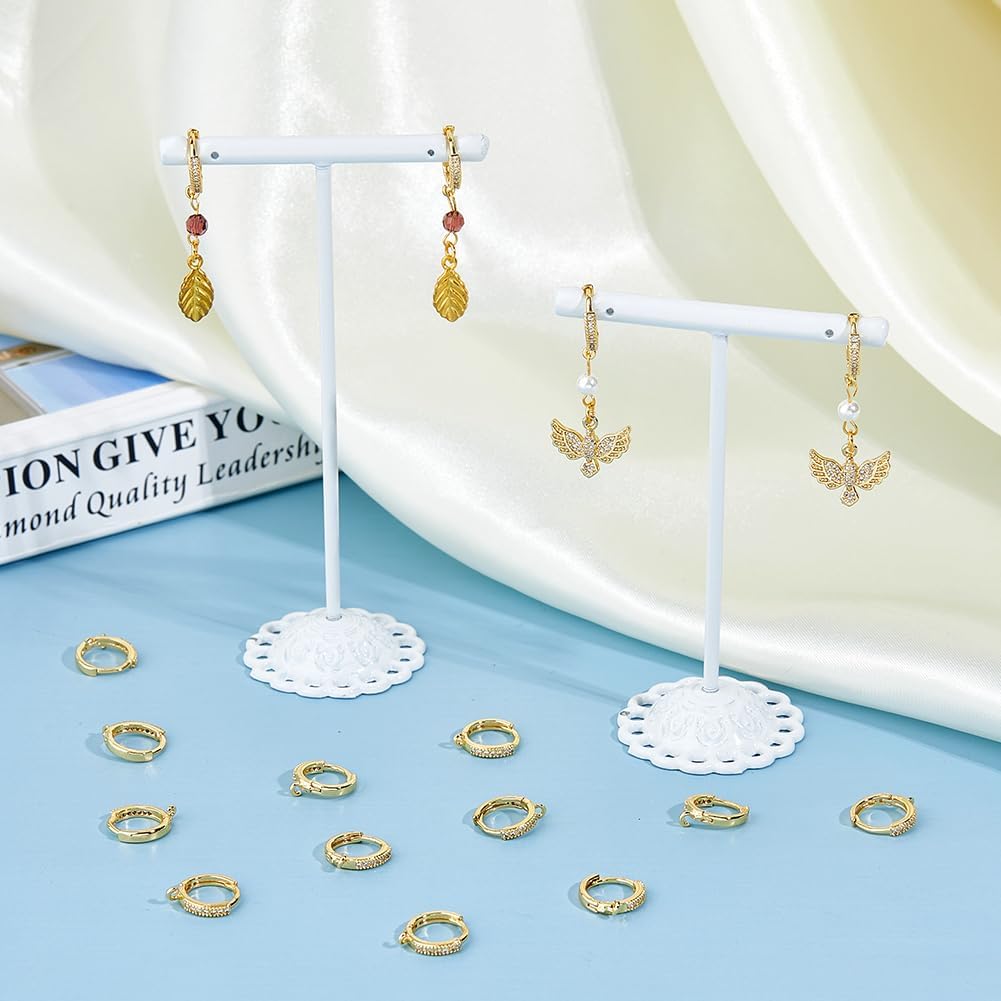 DICOSMETIC 16Pcs Zirconia Huggie Hoop Earring Real 24K Gold Plated Round Huggie Earring with Loop Brass Leverback Earring French Hook Earring for Earring Jewelry Making