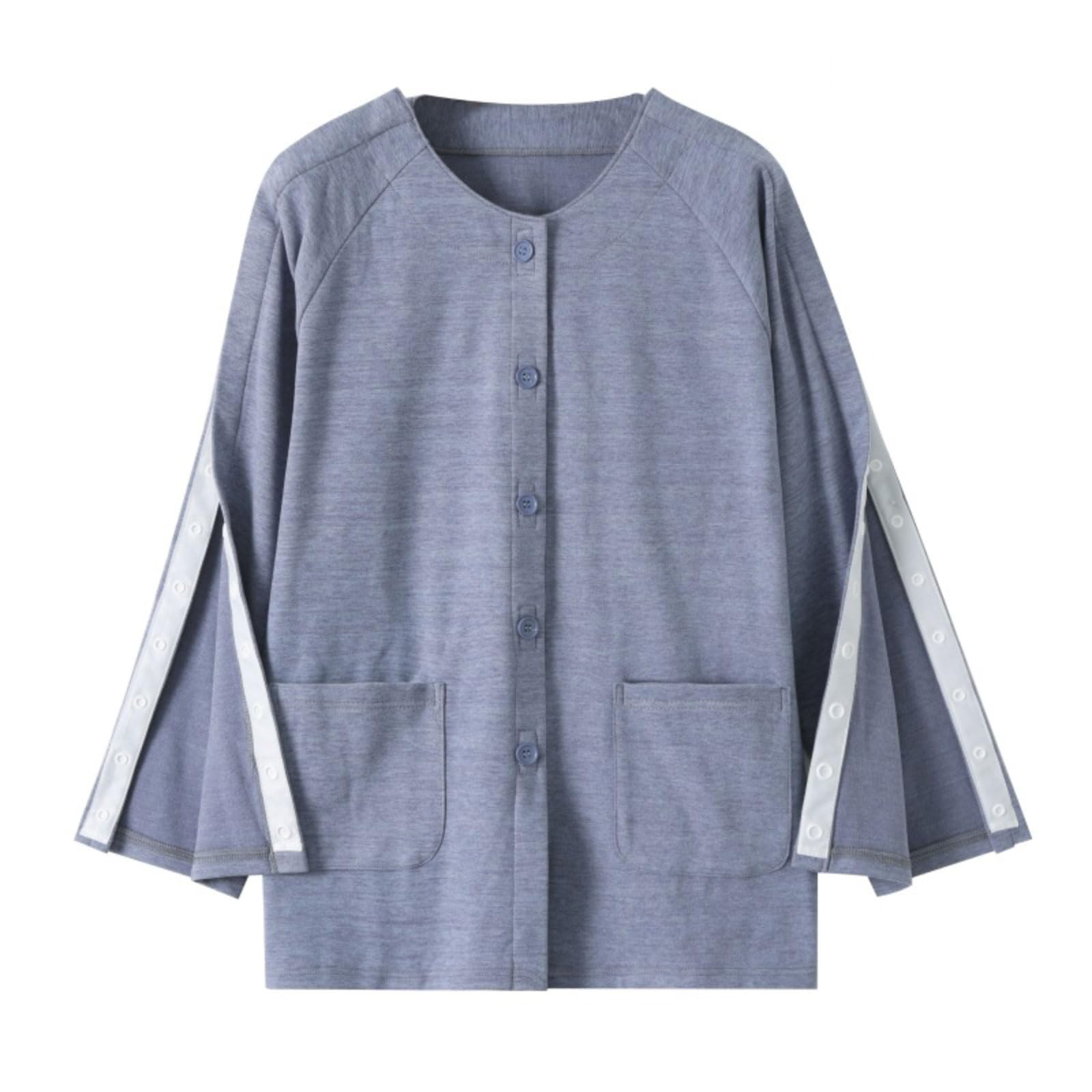 Traje de enfermería Batas de Hospital Tearaway Snap, Ropa de Cuidado de Estilo Largo para Mujer, Ayuda de enfermería Completamente Abierta después de la cirugía con Bolsillo