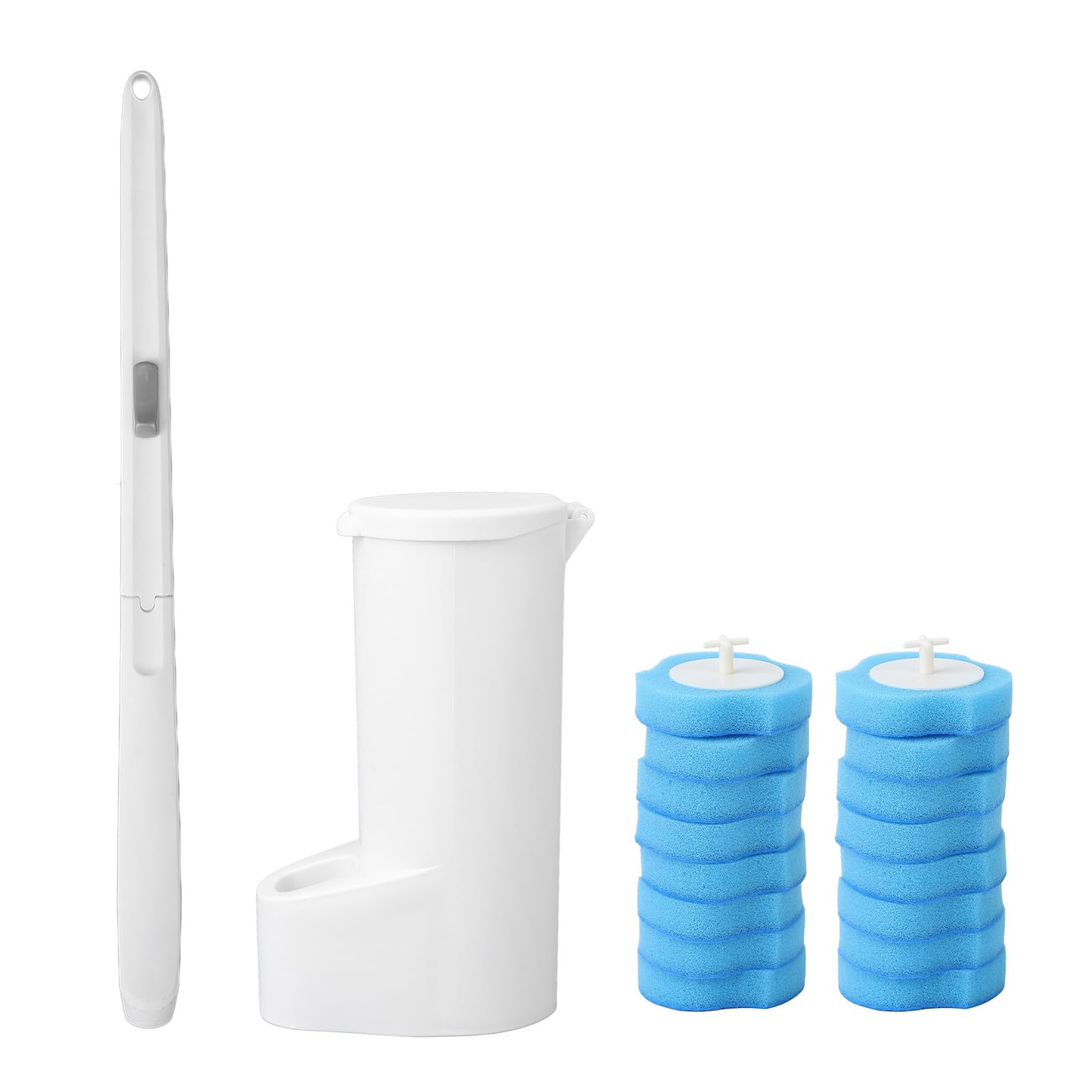 Spazzola per la pulizia della toilette monouso, 16 pezzi Liquido detergente con testa a fungo, manico lungo igienico, Scopino monouso per lavabo per bagno